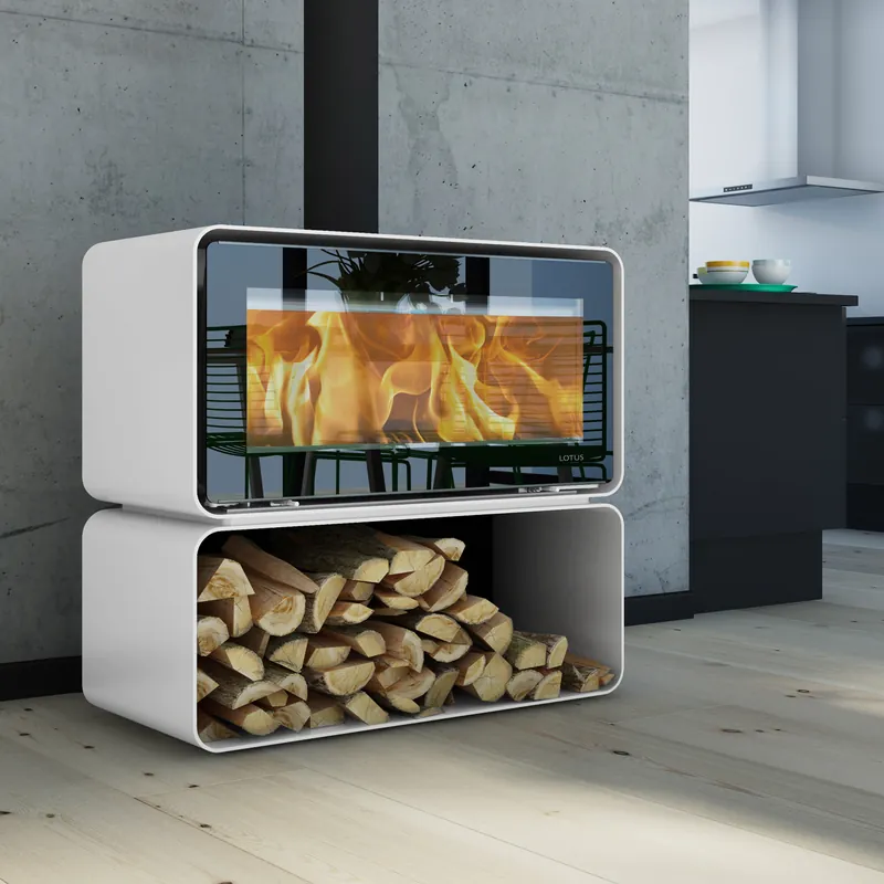 Bestpreis Lotus Living Cube Kaminofen Alpin White, Rauchabgang oben