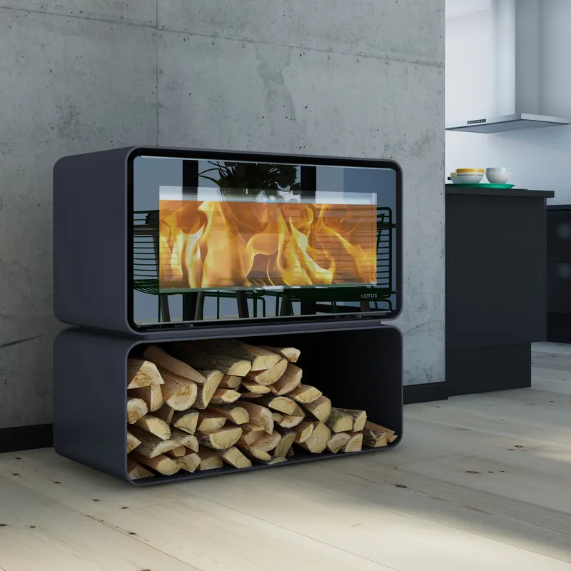 Lotus Living Cube Kaminofen Ocean Dark, Rauchabgang hinten Direkt Vom Hersteller