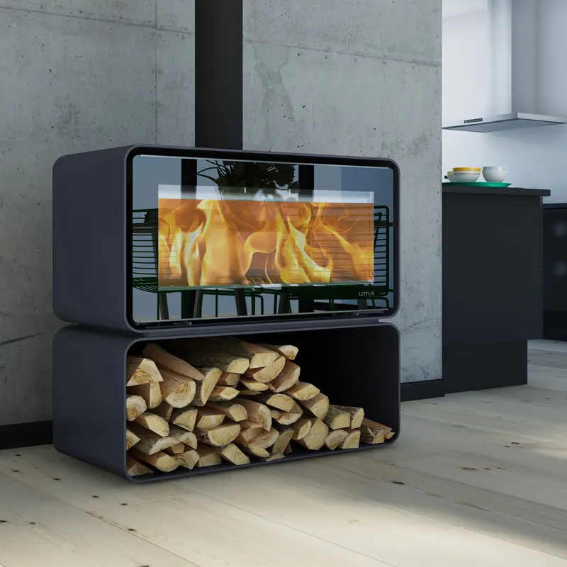 Sonderangebot Lotus Living Cube Kaminofen Ocean Dark, Rauchabgang oben