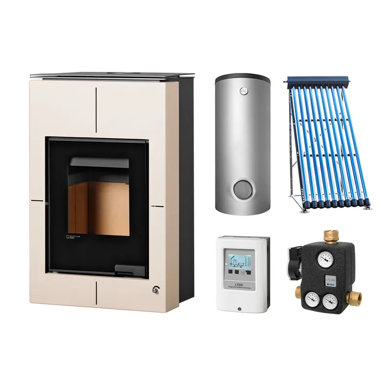 Aquaflam Vario Saporo Basic Creme Set + Solarthermie-Set 2 (11 m²) + Pufferspeicher TPSR 600 + SWT Sonderaktion
