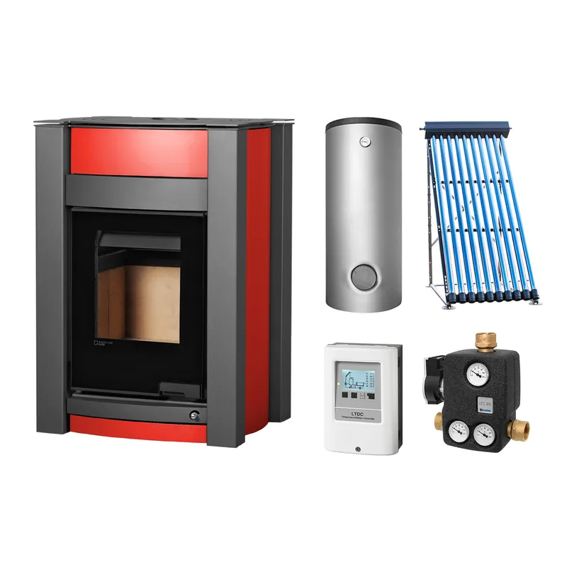 Schnäppchen Aquaflam Vario Kalmar Basic Red Set + Solarthermie-Set 2 (11 m²) + Hygienespeicher SHS 550 + SWT