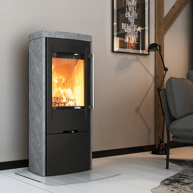 Bestseller TermaTech TT30S Kaminofen Stahl Schwarz / Speckstein Rauchrohr oben / hinten