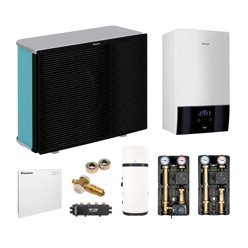 DAIKIN Altherma 3 H MT Baugröße 10 Hydrosplit-Wärmepumpe - Set 2 Heizkreise für Heizkörper und Fußbodenheizung mit Trinkwarmwasserbereitung über Brauchwasser-Wärmepumpe 200 L Zertifiziert