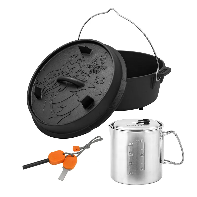 Preiswert FEUERGOTT Dutch Oven 3,5 l mit Füßen + Solo Stove Pot 900 + Feueranzünder
