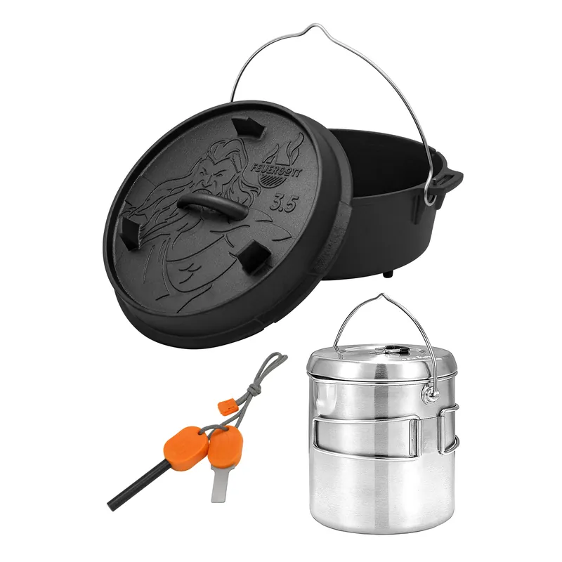 FEUERGOTT Dutch Oven 3,5 l mit Füßen + Solo Stove Pot 1800 + Feueranzünder Sichere Zahlung