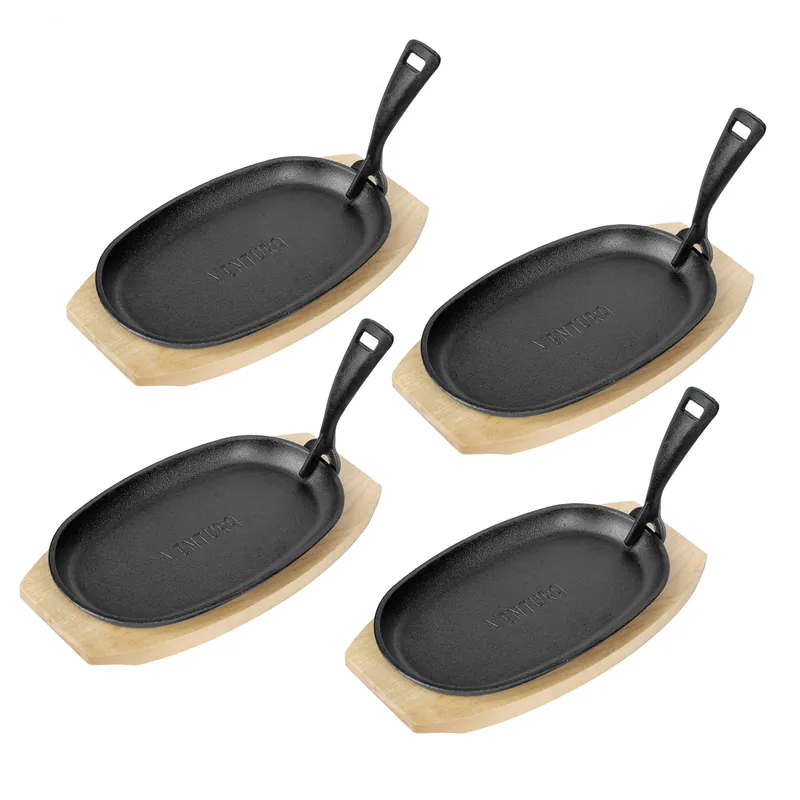 Schnäppchen Ventura Gusspfannen + Holz-Untersetzer + Griff - 4er Set