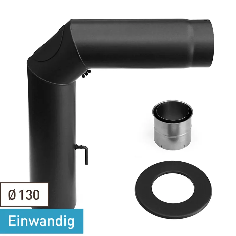 Neue Kollektion Raik Basic Rauchrohrbogen-Set 130mm schwarz 3-teilig - geschweißt/eckig für Rauchrohr / Ofenrohr