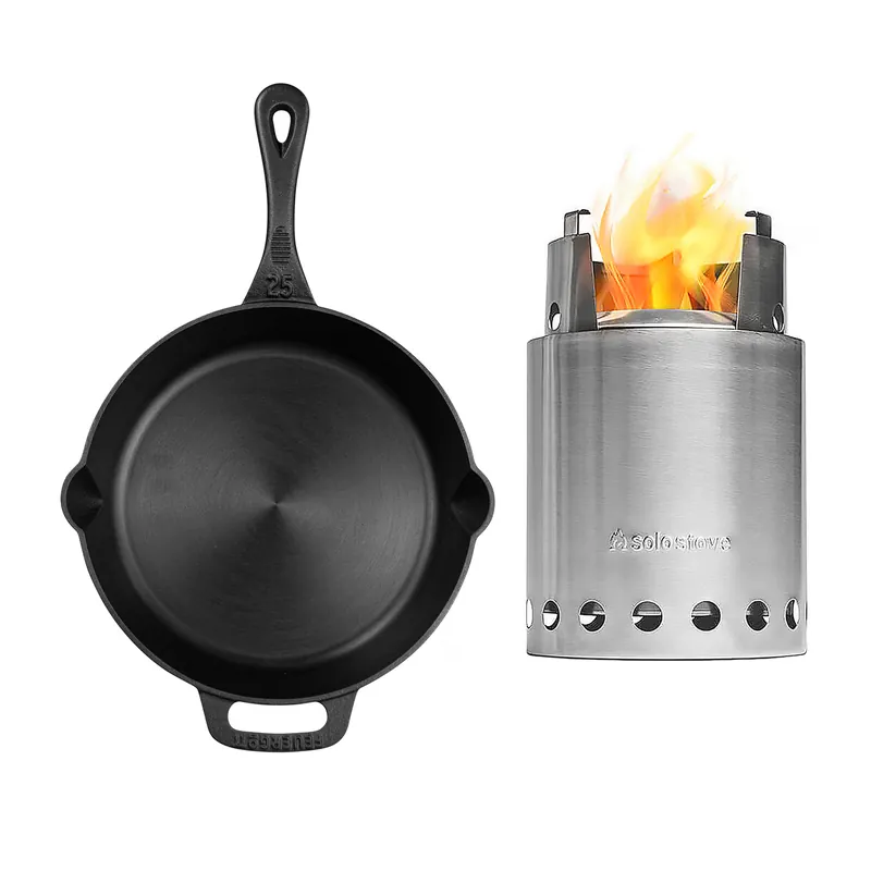 Aktuell FEUERGOTT Feuerpfanne 25 mit Stiel Schwarz + Solo Stove Titan Campingkocher