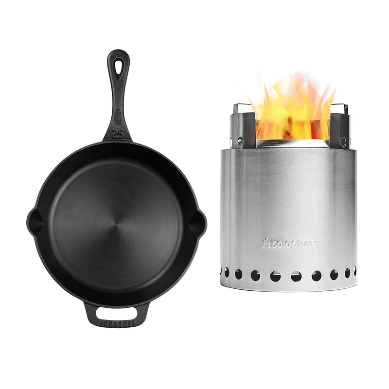 Zertifiziert FEUERGOTT Feuerpfanne 25 mit Stiel Schwarz + Solo Stove Campfire Campingkocher
