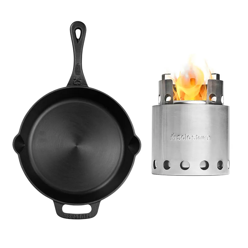 Letzte Chance FEUERGOTT Feuerpfanne 25 mit Stiel Schwarz + Solo Stove Lite Campingkocher
