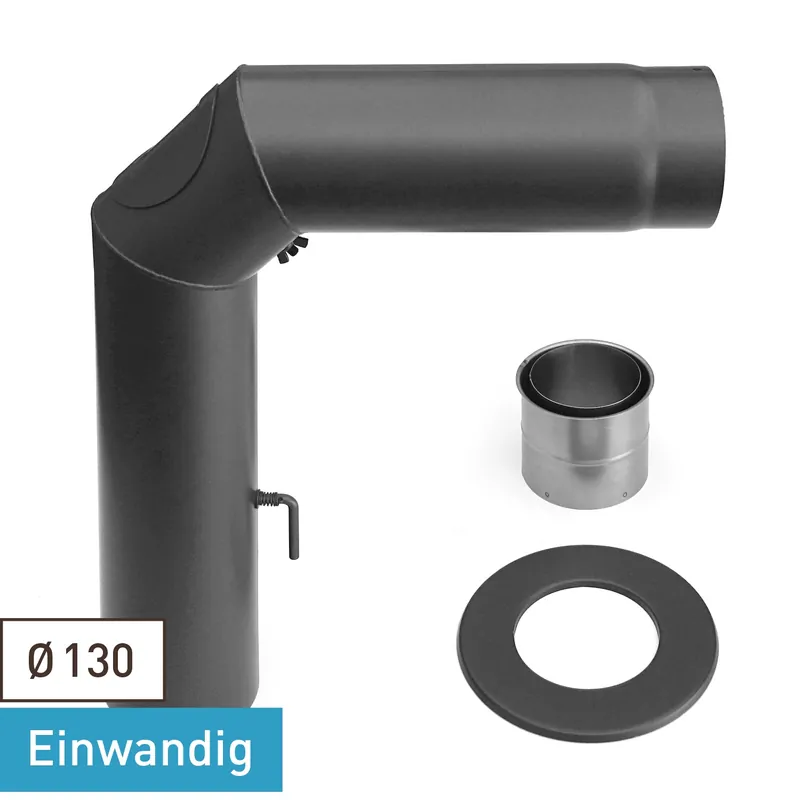 Markenprodukt Raik Basic Rauchrohrbogen-Set 130mm gussgrau 3-teilig – geschweißt/eckig für Rauchrohr / Ofenrohr