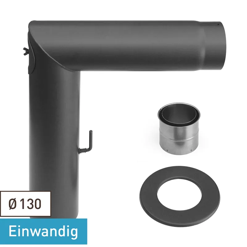 Raik Basic Rauchrohrbogen-Set 130mm gussgrau 2-teilig – eckig für Rauchrohr / Ofenrohr Preisknaller