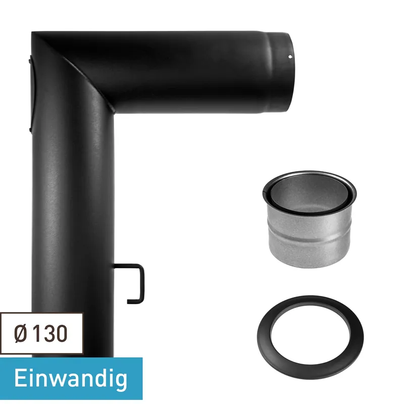 Echt Raik Basic Rauchrohrbogen-Set 130mm schwarz 2-teilig – eckig für Rauchrohr / Ofenrohr