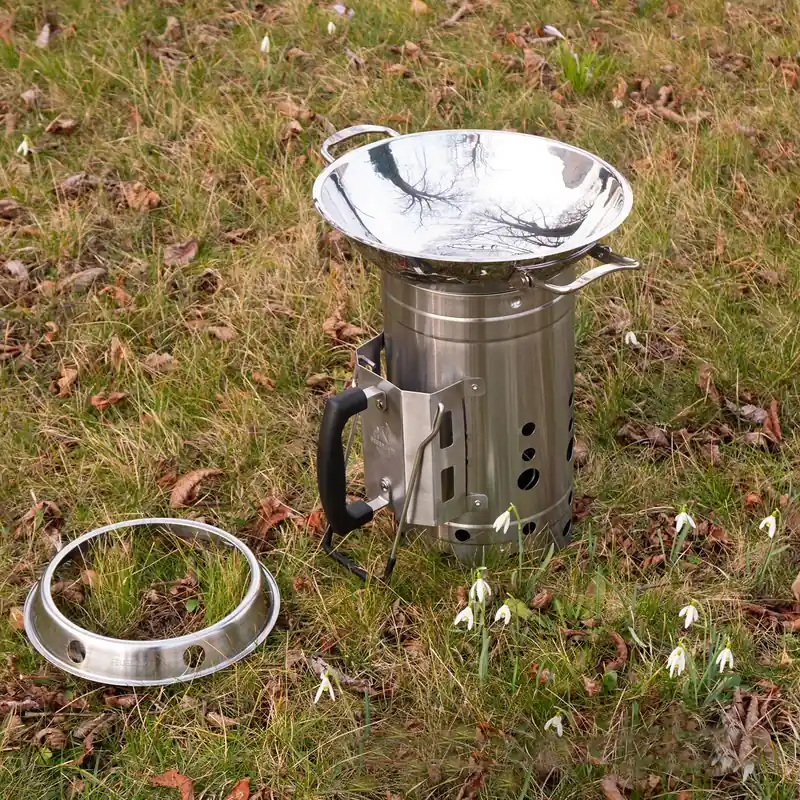 Feuergott Wok Set Edelstahl mit Wokring und Anzündkamin Online Kaufen
