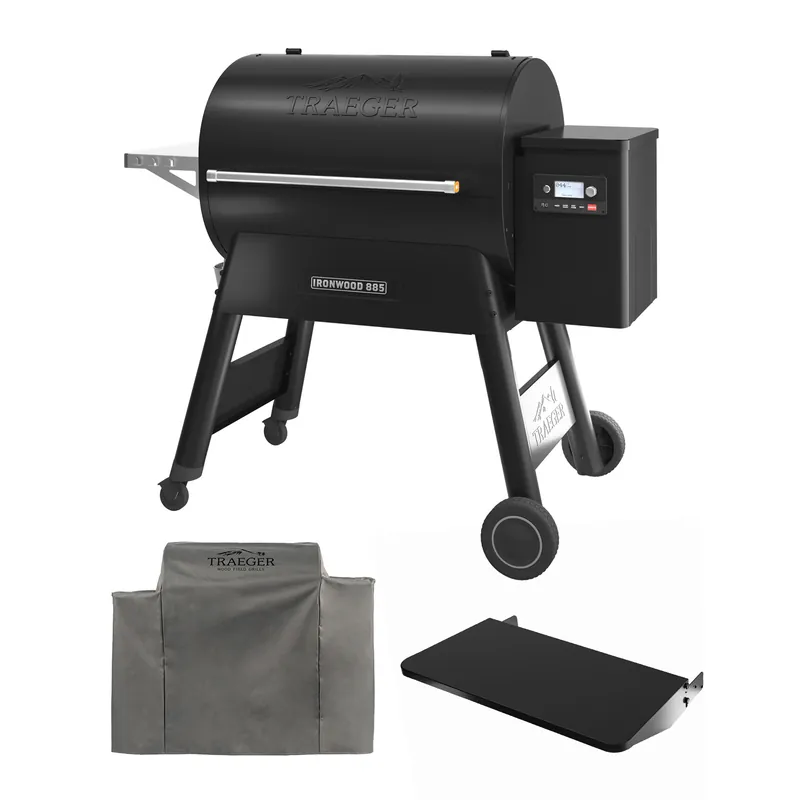 Traeger IRONWOOD 885 - schwarz inkl. Abdeckhaube & Klappbare Frontablage Super-Preis