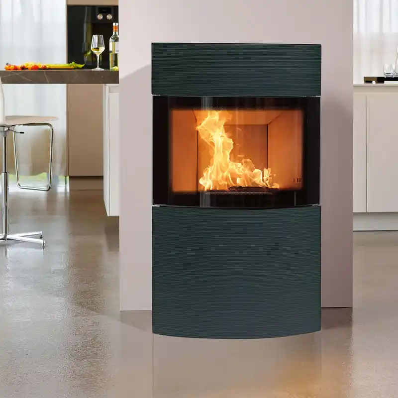 Abverkauf Austroflamm Fynn Xtra 2.0 Kaminofen Stahl Schwarz / Keramik Rille Schwarz