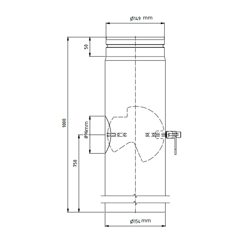 Raik Lifestyle Rauchrohr 150mm schwarz L 1000mm mit Tür H 750mm für Rauchrohr / Ofenrohr Nur Heute