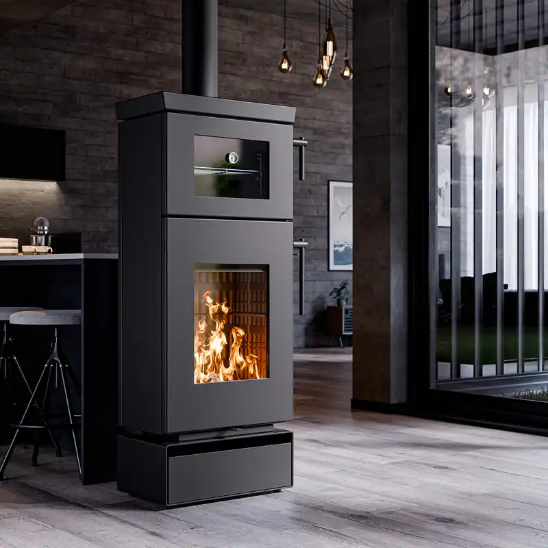 Rabatt Thermorossi Kaminofen Zen O Evo6 mit Backfach und Holzfach Matt Schwarz