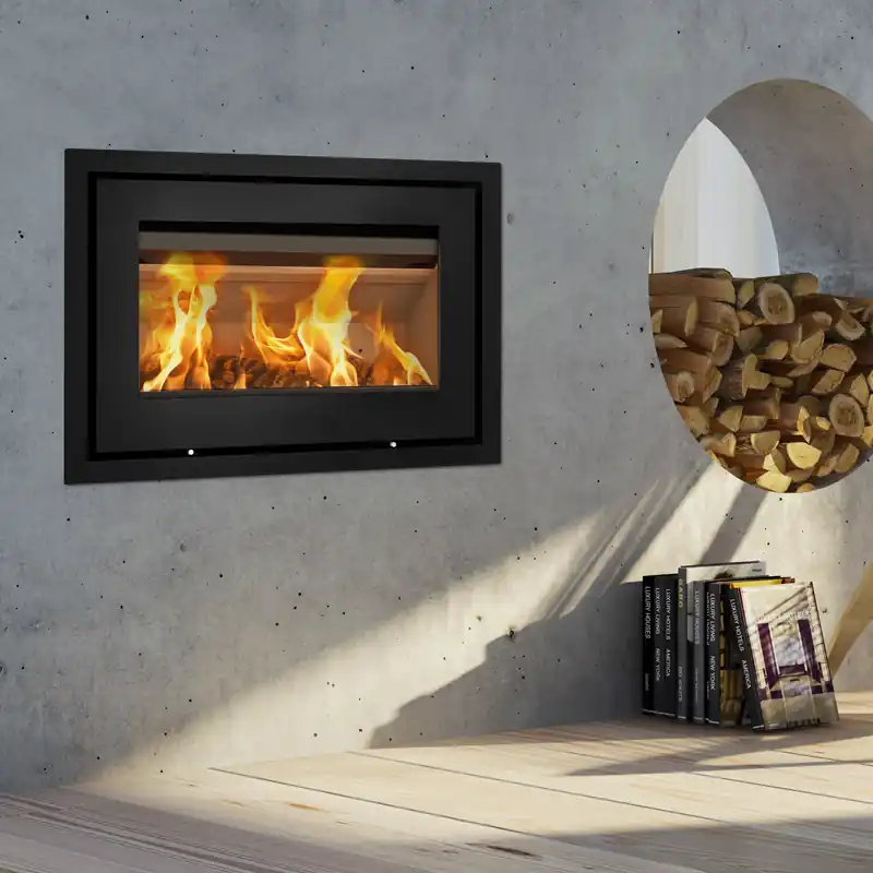Angebot Lotus H370 Petite Kamineinsatz Schwarz / Scharniere rechts inkl. Standard Umrahmung / optional Griffvarianten