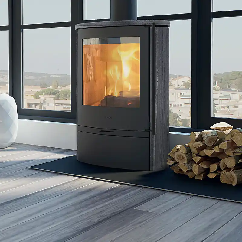 Super-Preis Lotus Jubilee 35 Kaminofen Schwarz / Indian Night, RR hinten od. RR oben