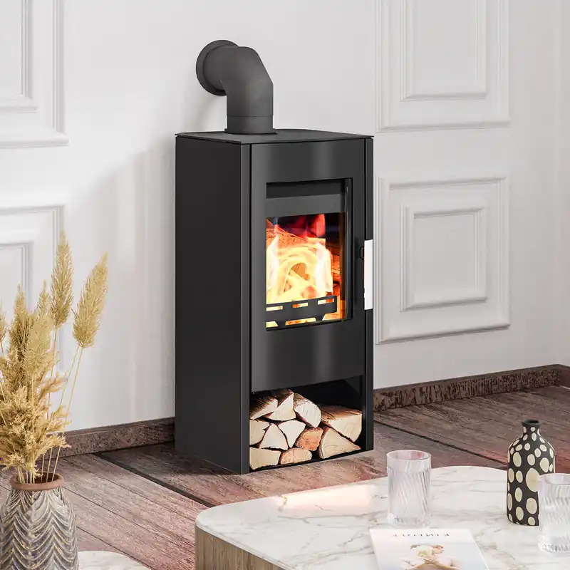 Haas+Sohn RUBUS easy Kaminofen Stahl mit Holzfach tief-schwarz Top-Preis