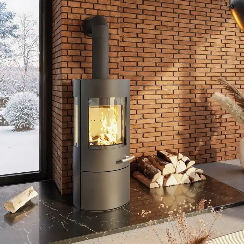 Abverkauf Haas+Sohn VITUS.l Stahl Kaminofen 3-Sichtscheiben mit Kochplatte mit Holzfach und Türe tief-schwarz