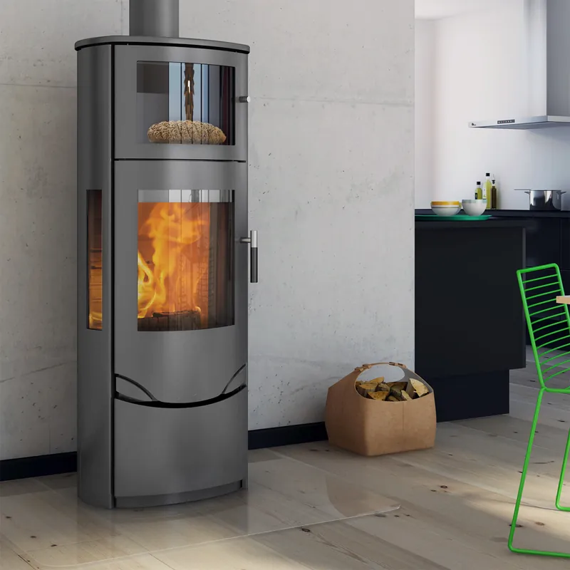 Sonderaktion Lotus Prio 7 Kaminofen Stahl Grau mit Backfach / Seitenglas , RR hinten od. RR oben