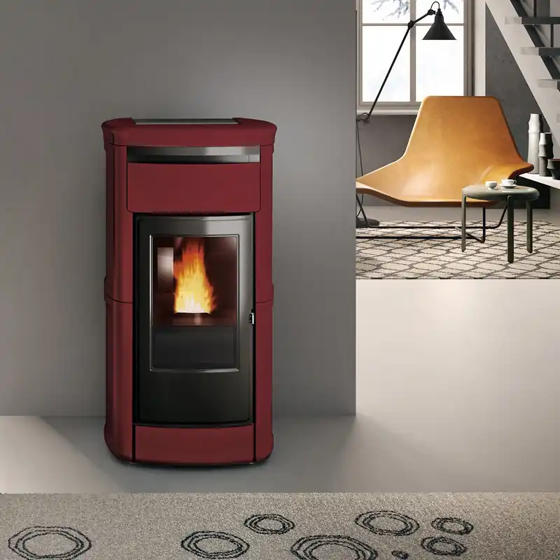 Edilkamin Kira2 H 22 Up wasserführender Pelletofen Keramik Bordeaux inkl. Kit R-FX Expressversand