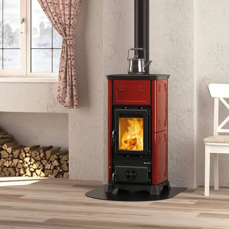 Neue Kollektion La Nordica EMILIANA.165 Majolika - Bordeauxrot Kaminofen