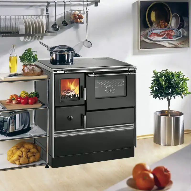 Neue Ware Westminster Holzherd 70 Style 70 schwarz mit Ceranfeld und Edelstahlherdrahmen Rauchrohranschluss rechts