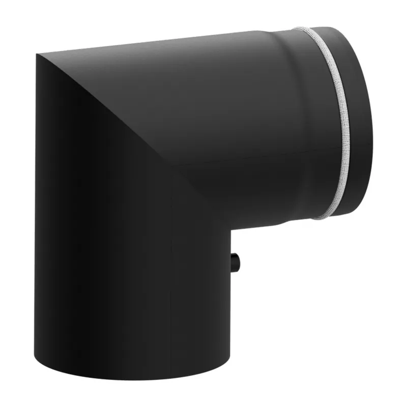 Versand Am Gleichen Tag Raik Lifestyle Bogen Durchmesser 150/90° 2,00mm eingezogen 2-tlg mit eingelegter Tür mit Dichtung schwarz für Rauchrohr/ Ofenrohr
