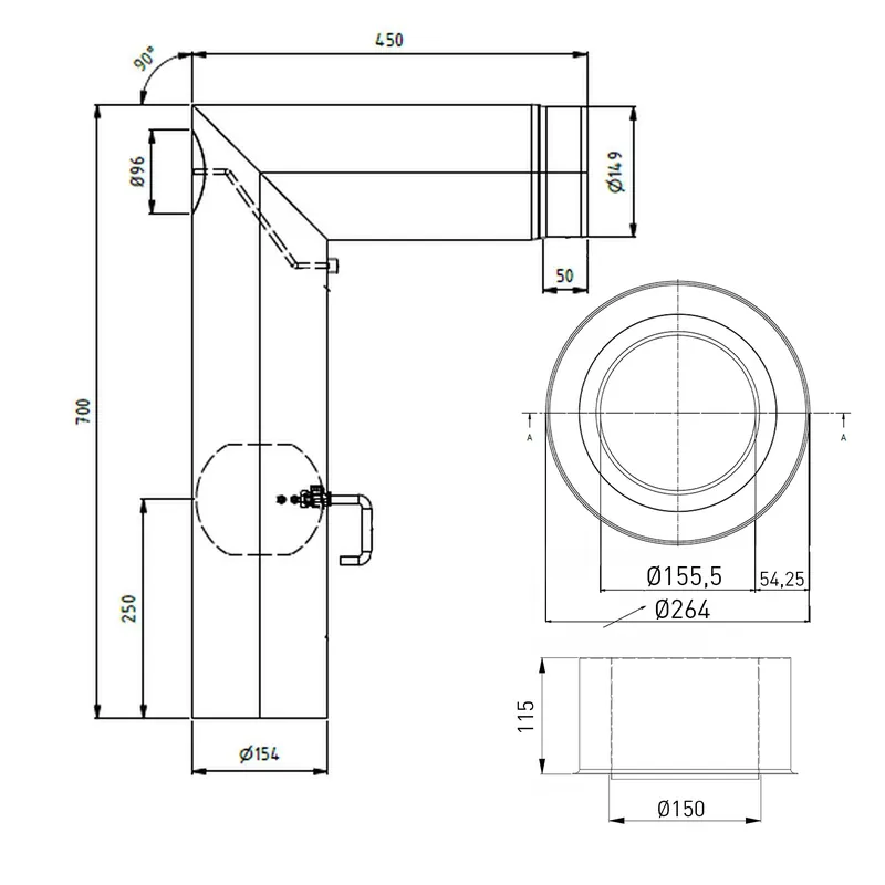 Jetzt Kaufen Raik WBG Set Lifestyle Durchmesser 150/90° 2,00mm 2-tlg 700/450 mit eingelegter Tür, mit DKL mit Dichtung schwarz für Rauchrohr/ Ofenrohr