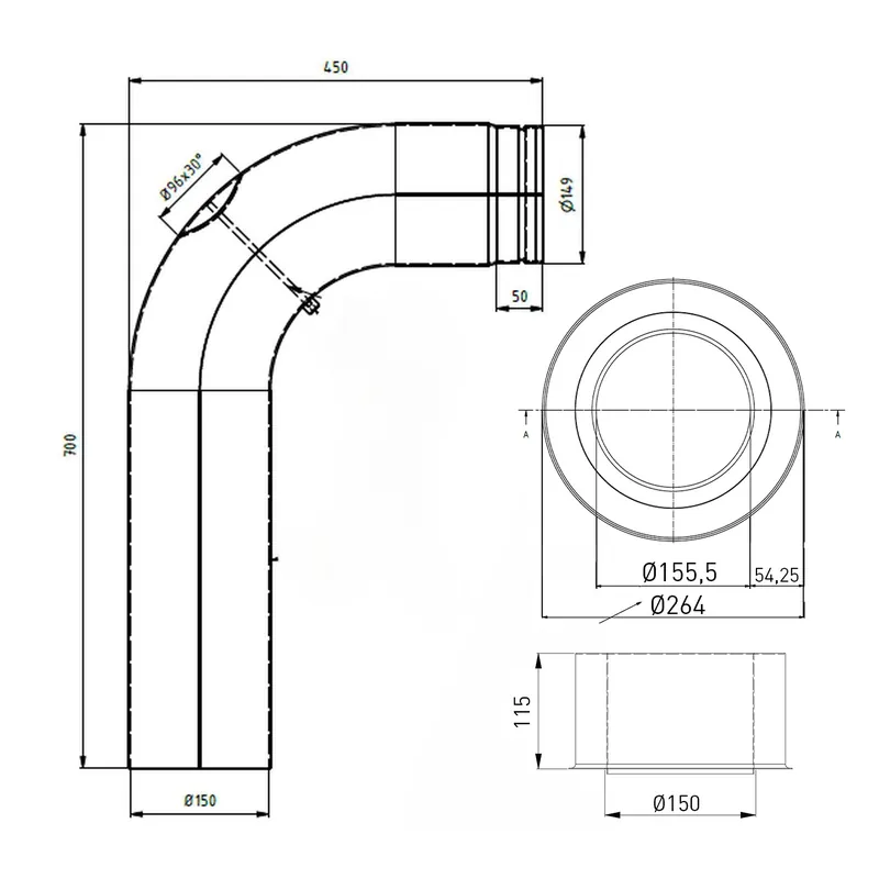 Raik WBG Set Lifestyle Durchmesser 150/90° 2,00mm glatt 700/450 mit eingelegter Tür mit Dichtung grau für Rauchrohr/ Ofenrohr Heißes Angebot