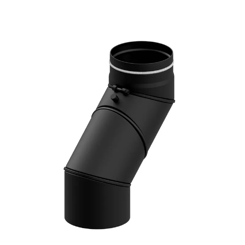 Raik Lifestyle Bogen Durchmesser 150/0°-135° 2,00mm eingezogen drehbar 4-tlg mit eingelegter Tür mit Dichtung schwarz für Rauchrohr/ Ofenrohr Sonderangebot