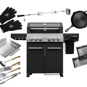 FEUERGOTT Gas-Grillstation Hektor 4B-S BBQ Set mit Abdeckhaube, Drehspieß, 3 Brenner, Infrarotbrenner, Heckbrenner, Seitenkocher und Grillzubehör Sonderaktion