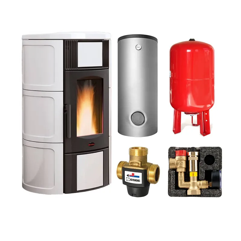 Extraflame ISIDE IDRO 5.0.16 wasserführender Pelletofen weiß - THKE/F 600 Kombi-Speicher montiert silber -Heizungsausdehnungsgefäß 80 L Solange Der Vorrat Reicht