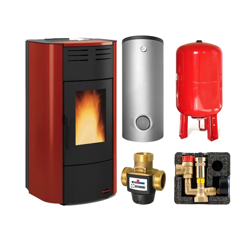 Schnäppchen Extraflame RAFFAELLA IDRO H15 5.0.16 wasserführender Pelletofen Stahl Bordeaux - THKE/F 600 Kombi-Speicher montiert silber -Heizungsausdehnungsgefäß 80 L