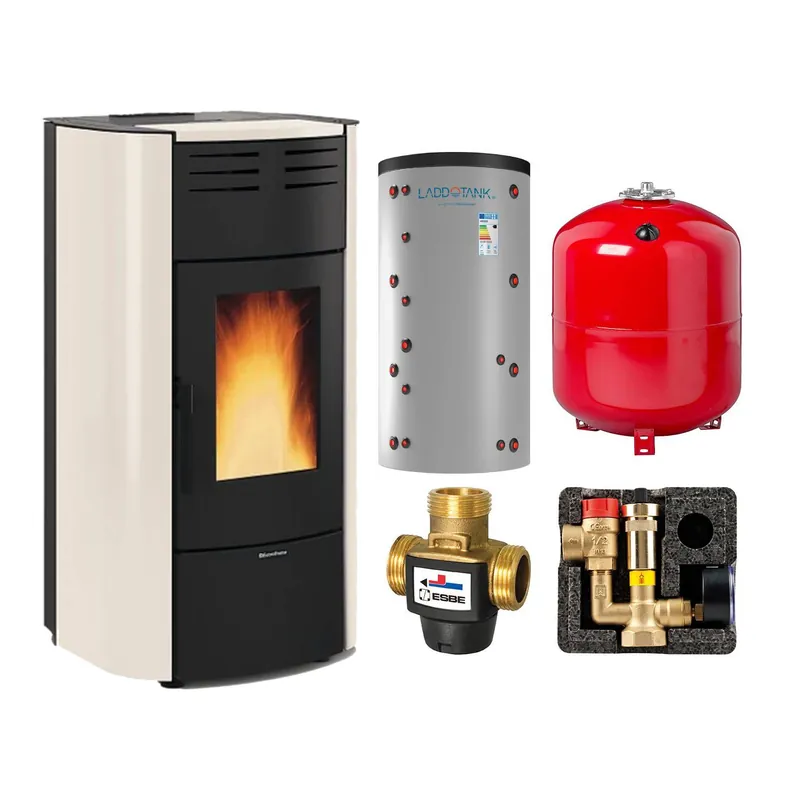 Saisonangebot Extraflame Raffaella Idro H18 5.0.16 Wasserführender Pelletofen Stahl AVOR elfenbein - Laddotank Eco Combi 2 Hygienespeicher 800L 1x WT - Heizungsausdehnungsgefäß 100 L