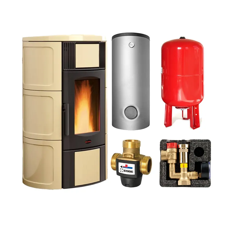 Kracherpreis Extraflame ISIDE IDRO 5.0.16 wasserführender Pelletofen Pergament Beige - SH 550 Hygiene-Schichtenkombispeicher montiert silber -Heizungsausdehnungsgefäß 80 L