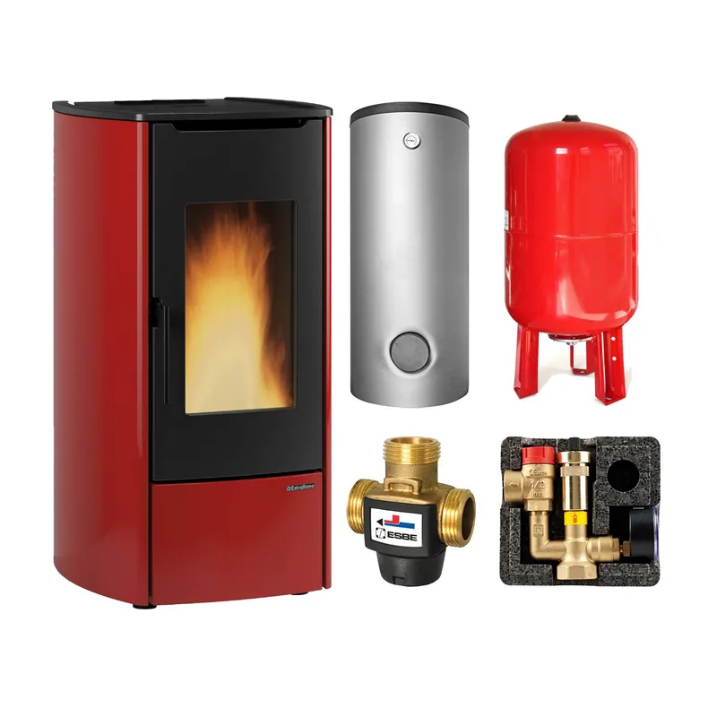 Kracherpreis Extraflame Marina Idro 16. H11 wasserführender Pelletofen Stahl Bordeaux - TPSM 600 Hochleistungs-Pufferspeicher montiert silber -Heizungsausdehnungsgefäß 80 L