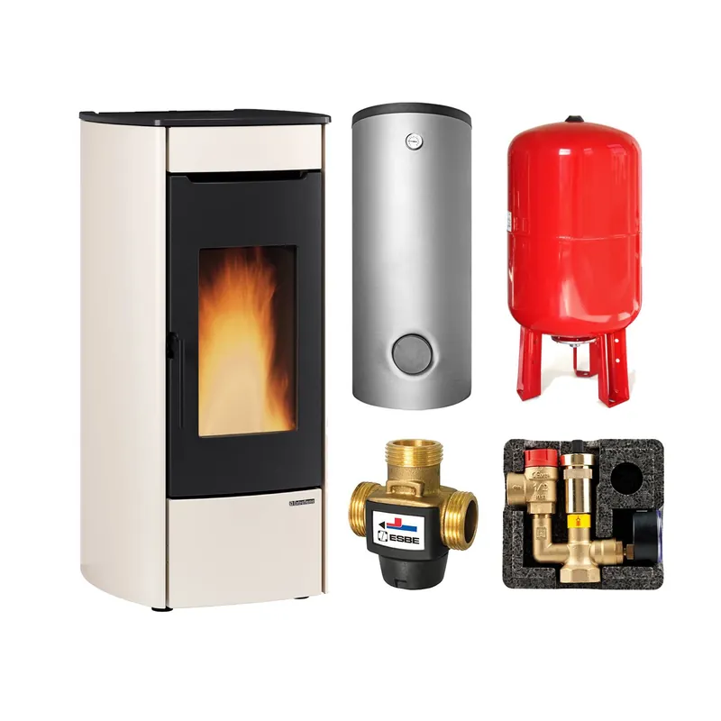 Nur Heute Extraflame Marina Idro 16 H13 wasserführender Pelletofen Stahl Elfenbein - TPSR 600 Hochleistungs-Pufferspeicher montiert silber 1x WT -Heizungsausdehnungsgefäß 80 L
