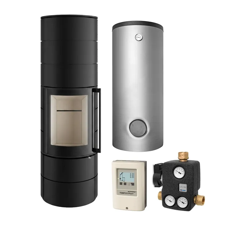 Zertifiziert Spartherm Ambiente A4 H2O RLA Stahl Nero Set + Kombispeicher THKE/F 600