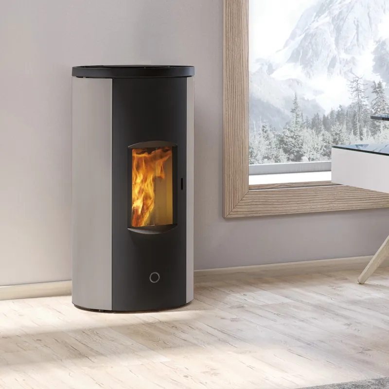 Aktuell EK63 Like 90+ Evo Pelletofen Stahl taubengrau RR hinten