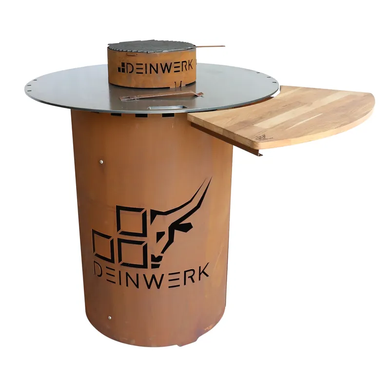 DEINWERK Grillfass-Set Grilltonne aus Corten mit Plancha, Grillrost, Wok-Aufsatz und Anstecktisch Angebot