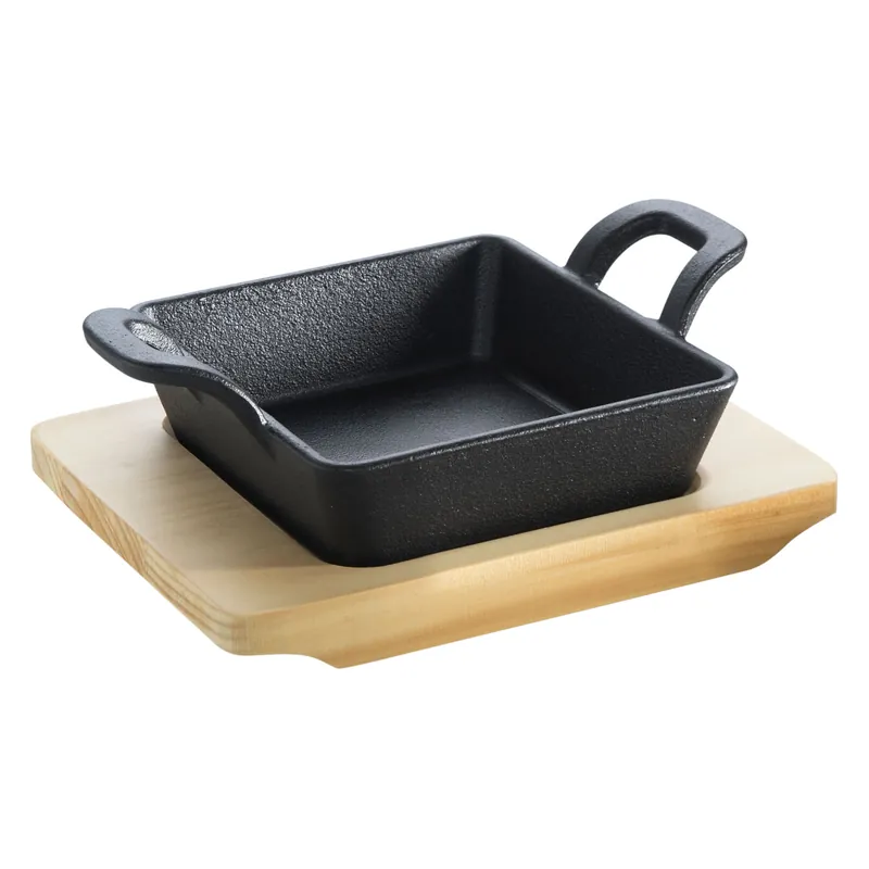 Direkt Vom Hersteller Gusseisenkuss® Gusseisenpfanne mit Griffen und Holzuntersetzer 14x14 cm Gusspfanne Gusseisen