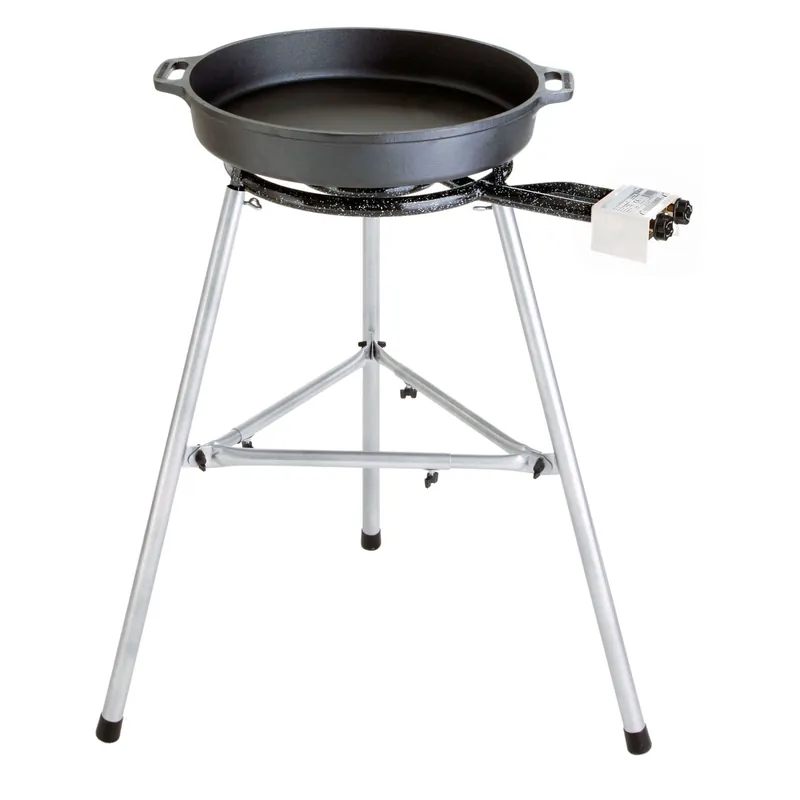 Paella World Gusspfannen-Set 2 mit Brenner und Paella-Pfanne aus Gusseisen Ø 40/50 cm Zertifiziert