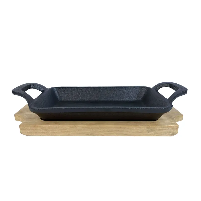 Gusseisenkuss® Gusseisenpfanne mit Griffen und Holzuntersetzer 22,5x10 cm Gusspfanne Direkt Vom Hersteller