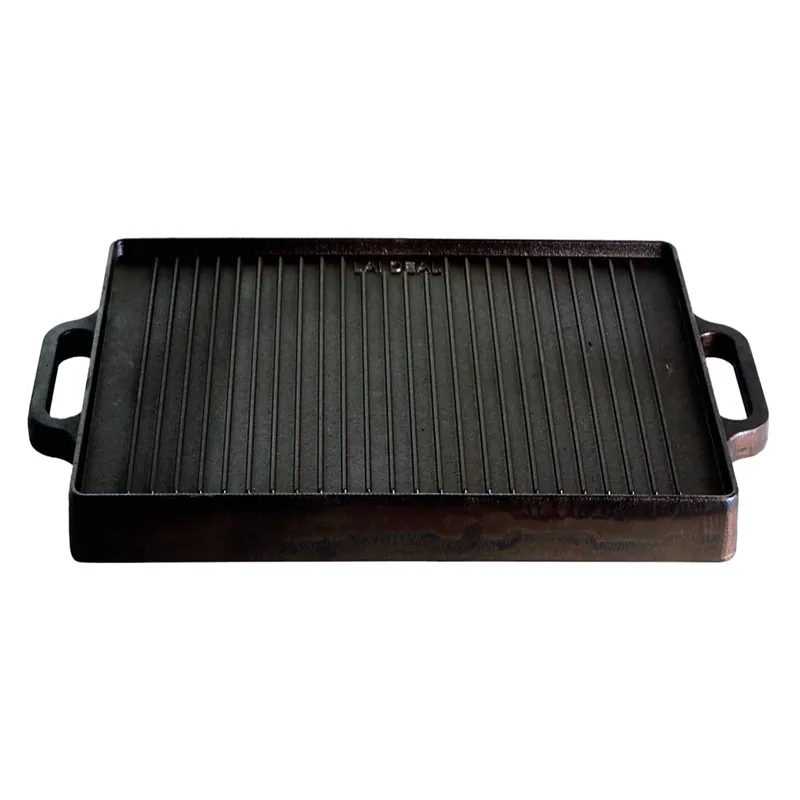 Gusseisenkuss® Grillplatte aus Gusseisen 38x38 cm Gussplatte Plancha geriffelt/glatt Preiswert