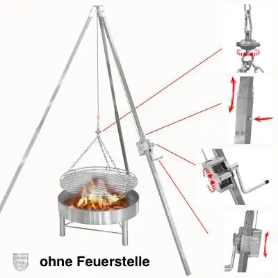 Schneider Edelstahl Dreibeingrill Schwenkgrill 200 cm Höhe Rost Ø 80 cm Schneller Versand