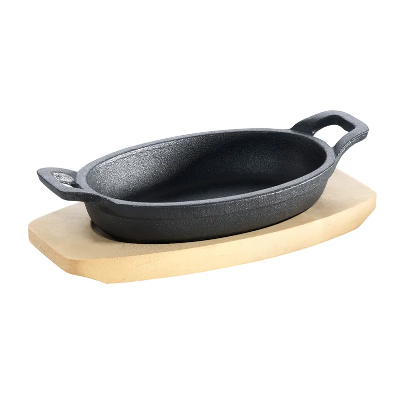 Bestseller Gusseisenkuss® Gusseisenpfanne mit Griffen und Holzuntersetzer 21x15,5 cm Gusspfanne Gusseisen